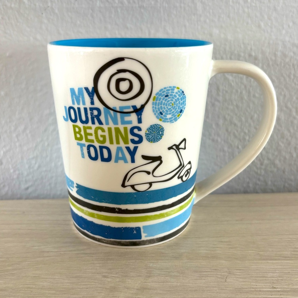 New STARBUCKS Coffee Mug Cup My Journey Begins Today Vespa Scooter 2008 14 Oz